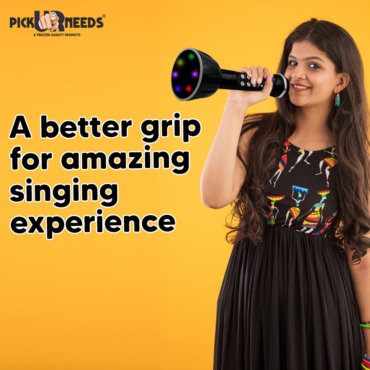 Pick Ur Needs Superier Quality With LED Wireless Bluetooth Microphone Connection Player Speaker 2-in1 With Recording + USB+FM Microphone  (Pink)